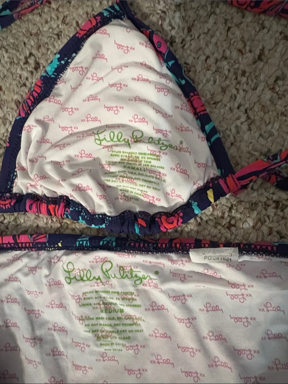 Lilly Pulitzer Jammin Fish Navy Ruffle Bikini‎ Preppy Resort Beach